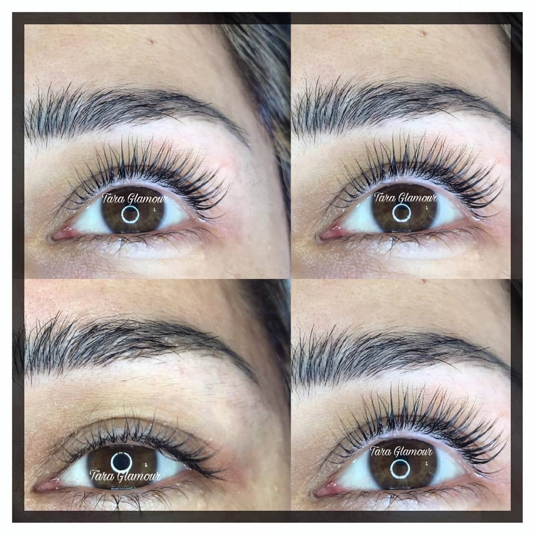 Ojo marrón con las pestañas elevadas después de un lifting